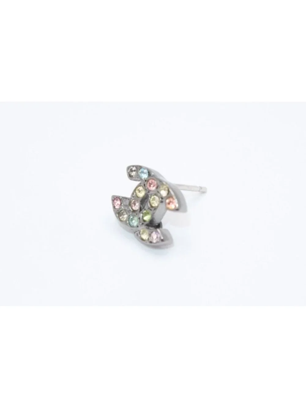 Chanel CC Logo Earrings 05 Color Stone Metal Silver